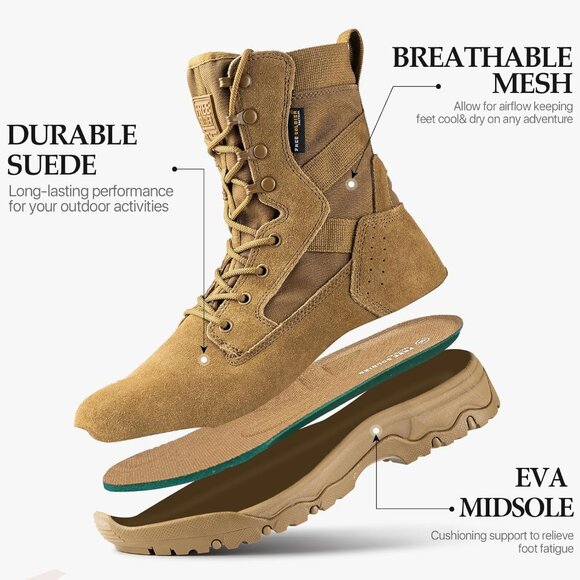 ⚡ Men Bright Light Brown Combat Suede Leather Lightweight Military Desert Boot - Picture 4 of 6